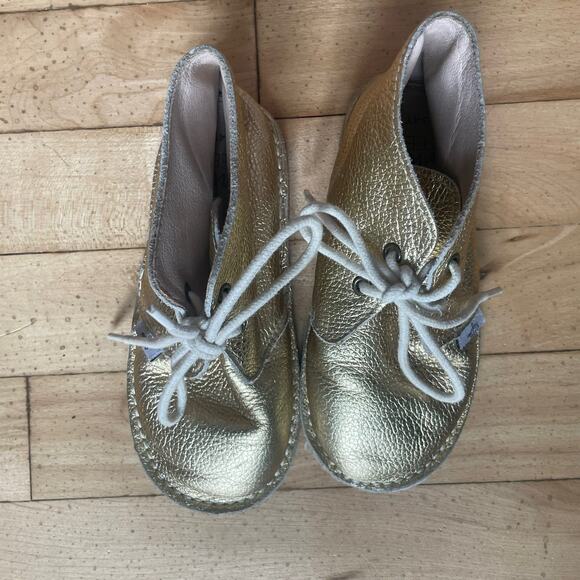 Monkey Feet Metallic Gold Leather Lace Up Booties Girls Size 3-4 Year Old‎ - Picture 3 of 9